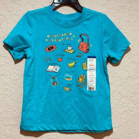 NEW Boys Size 5T "Daycare Essentials" Aqua Shirt dot & ZAZZ Toddler Top Cotton - Picture 2 of 8